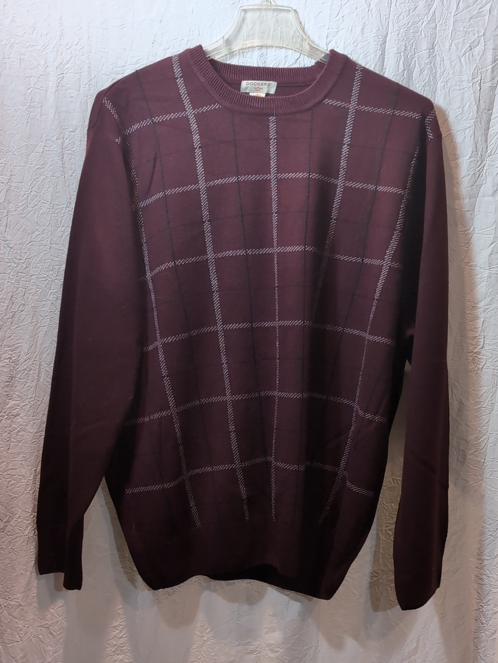 Big And Tall Dockers Men's Maroon Windowpane Crewneck Sweater